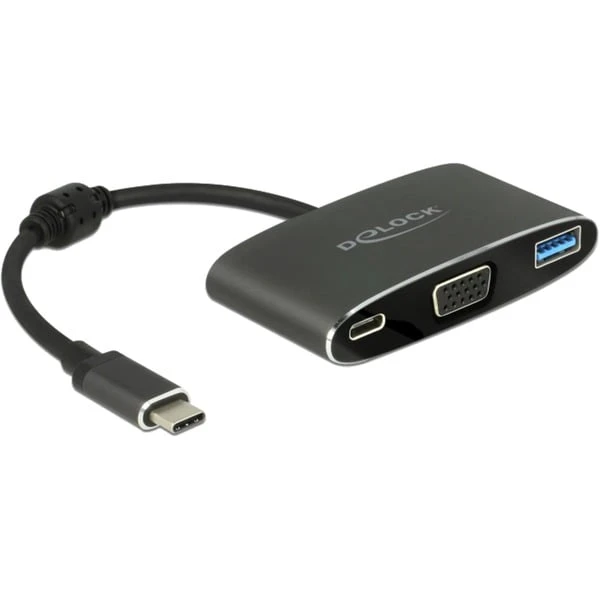 DeLOCK USB 3.2 Gen 1 Adapter, USB-C Stecker > USB-A + USB-C Buchse + VGA Buchse